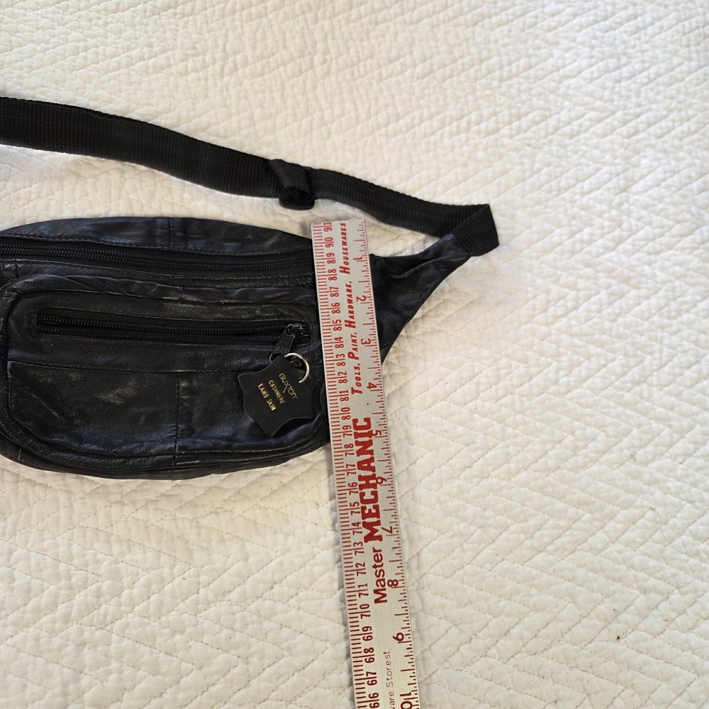 Buxton Black Cashmere Lamb Skin Leather Fanny Pack Waist Bag Adjustable Strap - Picture 6 of 6